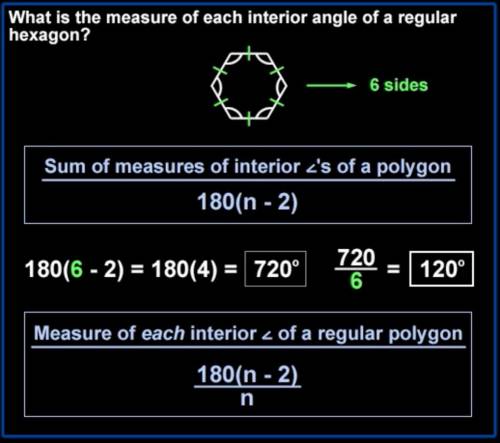 What is the measure of each interior angle of a regular hexagon?
