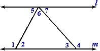 Given: l | | m &nbsp; m∠4 = 105° and m∠6 = 50°. m∠2 = &nbsp; &nbsp; 50°&nbsp; 55°&nbsp; 75°