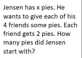 Jensen has x pies. he wants to give each of his 4 friends some pies. each friend gets 2 pies. what i