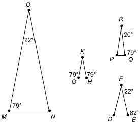 Which triangle is △mno similar to and why? △mno is similar to △ghk by  aa similarity postulate