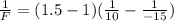 \frac{1}{F} =(1.5-1) (\frac{1}{10} -\frac{1}{-15})