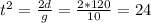 t^2 = \frac{2d}{g} = \frac{2*120}{10} = 24