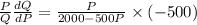\frac{P}{Q}\frac{dQ}{dP} = \frac{P}{2000-500P} \times (-500)