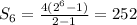 S_{6}=\frac{4(2^{6}-1)}{2-1}=252