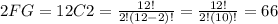 2FG = 12C2 = \frac{12!}{2!(12-2)!} = \frac{12!}{2!(10)!} = 66
