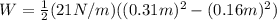W=\frac{1}{2}(21N/m)((0.31m)^2-(0.16m)^2)