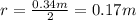r=\frac{0.34 m}{2}=0.17 m