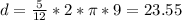 d = \frac{5}{12} * 2 * \pi * 9 = 23.55