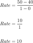 Rate=\dfrac{50-40}{1-0}\\\\\\Rate=\dfrac{10}{1}\\\\\\Rate=10
