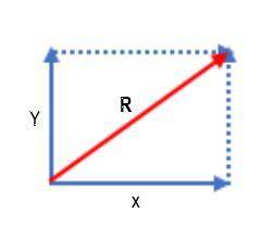 Two vectors, x and y, form a right angle. vector x is 48 inches long and vector y is 14 inches long.