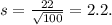 s = \frac{22}{\sqrt{100}} = 2.2.