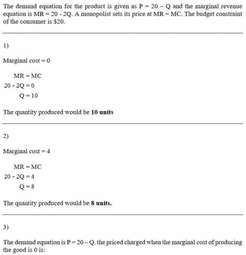 Suppose market demand for a product is given by the equation p = 20 – q. for this market demand curv