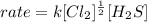 rate=k[Cl_{2}]^\frac{1}{2}[H_{2}S]