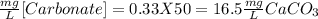 \frac{mg}{L}[Carbonate]=0.33X50=16.5\frac{mg}{L} CaCO_{3}