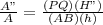 \frac{A"}{A}=\frac{(PQ)(H")}{(AB)(h)}