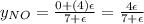 y_{NO}=\frac{0+(4)\epsilon}{7+\epsilon}=\frac{4\epsilon}{7+\epsilon}