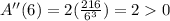 A''(6)=2(\frac{216}{6^3})=20