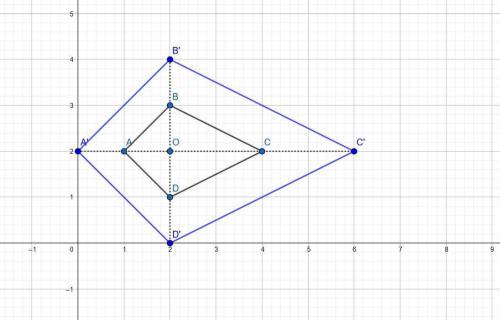 Quadrilateral abcd is dilated by a scale factor of 2 centered around (2, 2). which statement is true