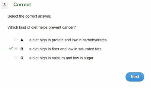 Which kind of diet  prevent cancer?  a. b. a diet high in protein and low in carbohydrates a diet hi