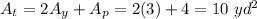 A_t=2A_y+A_p=2(3)+4=10\ yd^2