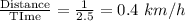 \frac{\textrm{Distance}}{\textrm{TIme}}=\frac{1}{2.5}=0.4\ km/h