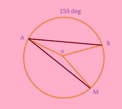Points a and b split the circle into two arcs. measure of minor arc is 150°. point m splits major ar