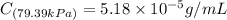 C_{(79.39kPa)}=5.18\times 10^{-5}g/mL