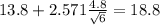 13.8+2.571\frac{4.8}{\sqrt{6}}=18.8
