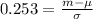 0.253=\frac{m-\mu}{\sigma}