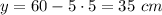 y=60-5\cdot 5=35\ cm