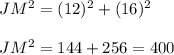 JM^2=(12)^2+(16)^2\\\\JM^2=144+256=400