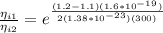 \frac{\eta_{i1}}{\eta_{i2}} =e^{\frac{(1.2-1.1)(1.6*10^{-19})}{2(1.38*10^{-23})(300)}}