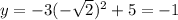 y=-3(-\sqrt{2})^{2} +5=-1