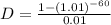 D=\frac{1-(1.01)^{-60}}{0.01}