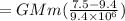=GMm(\frac{7.5-9.4}{9.4\times 10^6})