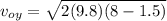 \displaystyle v_{oy}=\sqrt{2(9.8)(8-1.5)}