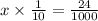 x \times  \frac{1}{10}  =  \frac{24}{1000}