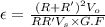 \epsilon = \frac{(R + R')^{2}V_{o}}{RR'V_{s}\times G.F}