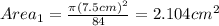 Area_1 = \frac{\pi (7.5cm)^2}{84}=2.104 cm^2