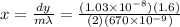 x=\frac{dy}{m\lambda}=\frac{(1.03\times10^{-8})(1.6)}{(2)(670\times10^{-9})}