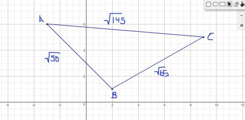 Which type of triangle is formed by joining the vertices a(-3, 6), b(2, 1), and c(9, 5)?