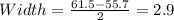 Width= \frac{61.5-55.7}{2}=2.9