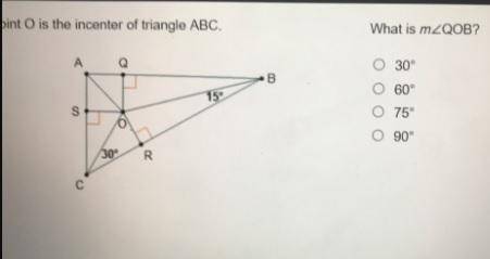 Point o is the incenter of angle abc what is measure qbo