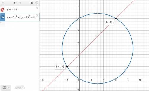 Aline and a circle intersect at the points a and b. use the equations below to find the coordinates