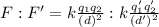 F : F' = k \frac{q_1 q_2}{(d)^2} : k \frac{q'_1 q'_2}{(d')^2}
