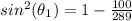 sin^2(\theta_1)=1-\frac{100}{289}