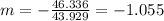 m=-\frac{46.336}{43.929}=-1.055