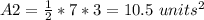 A2=\frac{1}{2}*7*3=10.5\ units^{2}