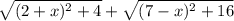 \sqrt{(2 + x)^2 + 4}+\sqrt{(7 - x)^2 + 16}