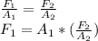 \frac{F_{1} }{A_{1} }=\frac{F_{2}}{A_{2} }  \\F_{1}=A_{1}*(\frac{F_{2}}{A_{2} })